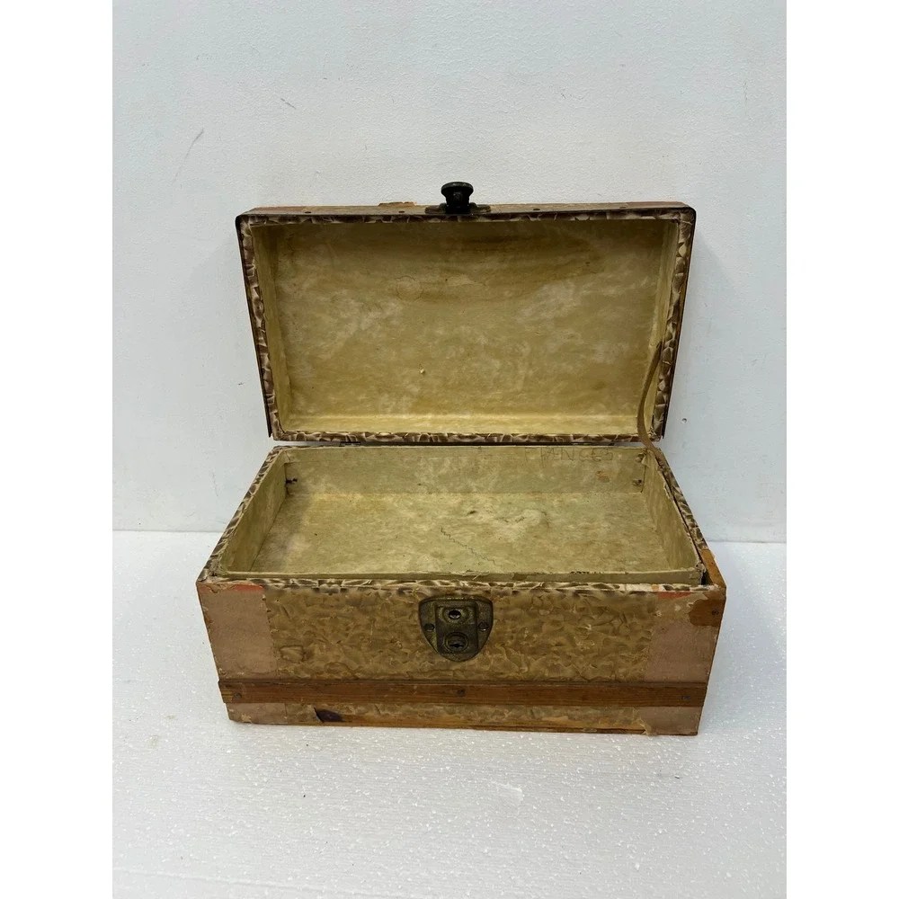Wood Dollhouse Steamer Trunk Miniature Antique Storage Box Chest SALESMAN SAMPLE